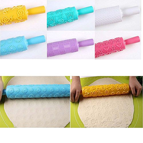 Liamostee 3 piezas de decoración de pasteles en relieve Rolling Pins con textura antiadherente diseños para fondant pastelería glaseado masa