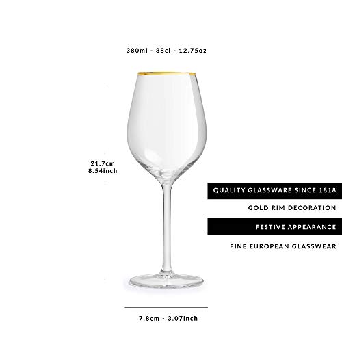 Libbey Copa de Vino Atlin - 38 cl / 390 ml - 6 Piezas - Borde Dorado - clásico - Festivo