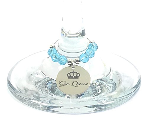 Libby's Market Place - Copa de cristal con cáliz en forma de globo y fuste de cristal, con colgante con texto «Gin Queen», para gin tonic, viene en una caja de regalo