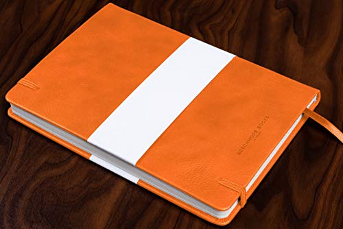 Libreta a Rayas - Cuaderno de Calidad Tamaño A5 de Beechmore Books | Cubierta Rígida en Piel Vegana, Papel Crema en 120 gsm, Libreta Profesional Rayada en Empaque Para Regalo, 21 x 15 cm, Naranja