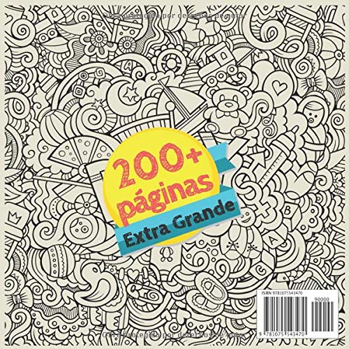 Libro de colorear para adultos para niños. Grandes más de 200 páginas: pelo, gatito, chino, tatuaje, poder, vaca, león, flor, comida, huevo, panda, ... Libro de Doodle para Adultos para Niños