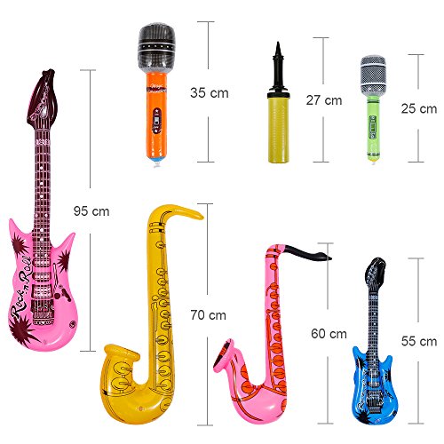 Lictin 14 pcs Inflables de Juguete Inflable Guitarra micrófono saxofón música Prop para Fiesta,Piscina(Multi tamaños)