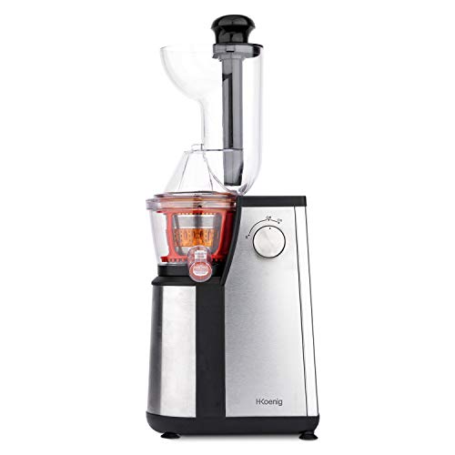 Licuadora para Frutas y Verduras de Prensado en Frío, Extractor de Jugos, Multifunciones, Boquilla Extra Grande, 1 Litro, 50 RPM, 400 W, Libre de BPA, Acero Inoxidable, Gris. H.Koenig_GSX24