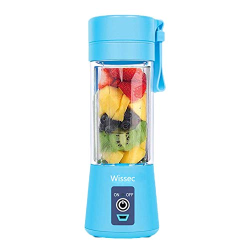 Licuadora personal, batidora portátil, para fruta, recargable, con USB, minibatidora para batidos, zumos de fruta, 380 ml, seis cuchillas 3D para una mezcla excelente (verde) azul