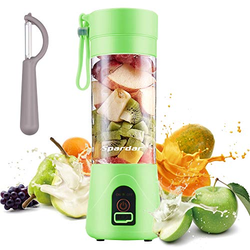 Licuadora Portátil, Eléctrico USB Juicer Batidora Mini Licuadora Taza de Jugo Máquina de Exprimidor de Botellas de Agua de 380 ml Con 4 Cuchillas, Smoothies, Batería Recargable de 1000 mAh (Green)