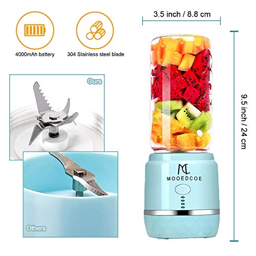 Licuadora Portátil, Mooedcoe Mini Batidora de Vaso con 6 Cuchillas 400ml, Poderoso Licuadora Manual Copa de Jucier Recargable USB 4000 mAh Eléctrico de Hielo Frutas, FDA/BPA Gratis