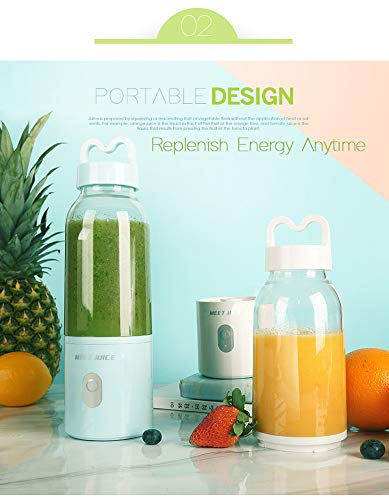 Licuadora Portátil, Vaso Exprimidor Eléctrico 500 ml, 4 Cuchillas Acero Inoxidable para una Excelente Mezcla, Batería USB Recargable, Batidora para Fruta, Verdura, Smoothies y Batidos,White