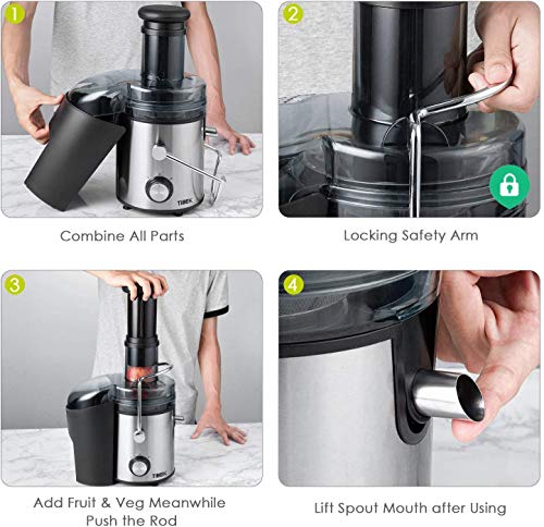 Licuadoras para Verduras y Frutas 800W Licuadoras para Zumos Centrífugo, 75mm Boca Ancha y Multi-Velocidades, Base Antideslizante, Extractor de Jugos Libre de BPA, Diseño Antigoteo