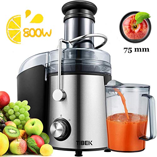 Licuadoras para Verduras y Frutas 800W Licuadoras para Zumos Centrífugo, 75mm Boca Ancha y Multi-Velocidades, Base Antideslizante, Extractor de Jugos Libre de BPA, Diseño Antigoteo