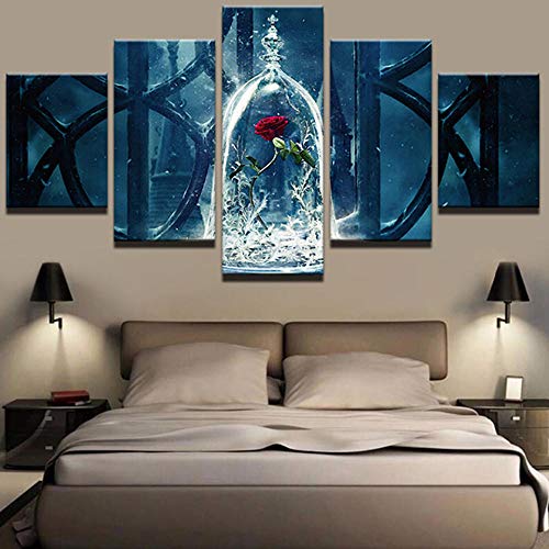 Lienzo Arte de la pared Pintura moderna Cartel Decoración para el hogar 5 paneles La bella y la bestia para la sala de estar HD Imprimir imágenes modulares -10cm × 25cm × 1pcs enmarcado