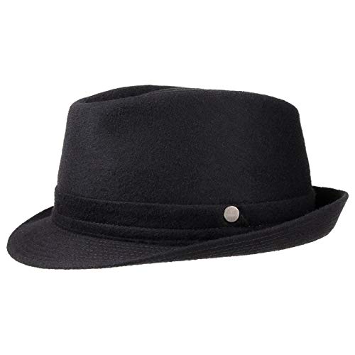 Lierys Aneb Trilby con Lana Virgen Mujer/Hombre - Sombrero de Fieltro Made in Italy - Sombrero de Hombre con Revestimiento de Teflon - Sombrero Impermeable Otoño/Invierno - Fedora Negro S (54-55 cm)