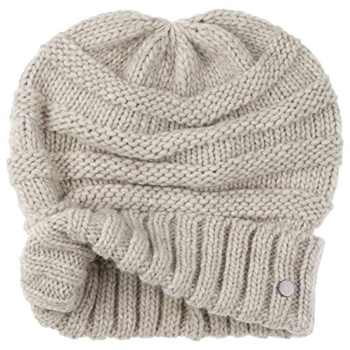 Lierys Long Beanie Gorro de Punto Mujer/Hombre - Gorro de Invierno con Lana de Alpaca - Fabricado en Alemania - Otoño/Invierno - Gorro Sobredimensionado con diseño de Punto - Beige Claro Talla única