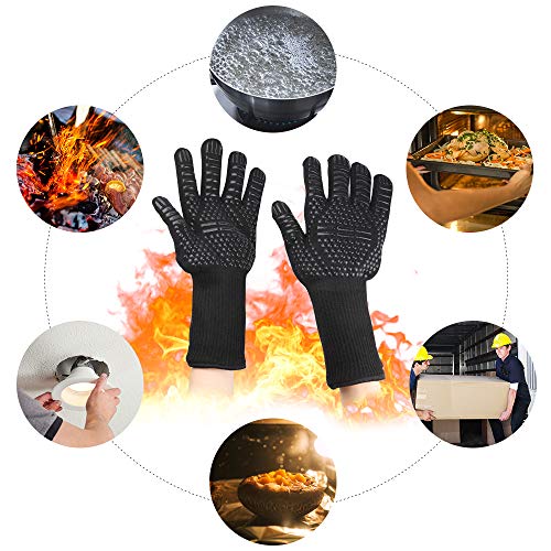 Liesun Guantes de Barbacoa, Guantes para Horno, Antideslizante Guantes de Horno Térmica hasta 1472°C/ 800°C, tamaño Universal, para Barbacoa, Microondas Hornear, Regalar un Almohadilla de Silicona.