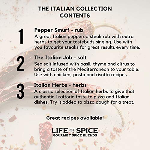 Life of Spice Colección Italiana – Juego de 3 Sales, Aderezos y Hierbas Life of Spice (75g/30g/20g)