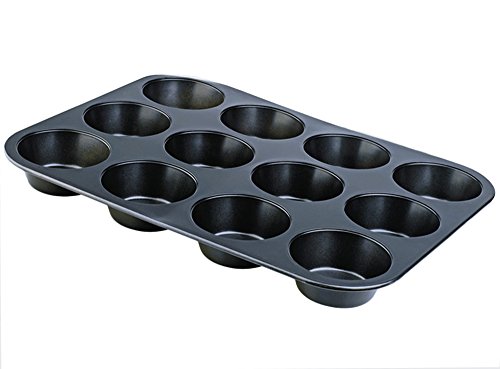 Life Style - Molde de Horno para Magdalenas - 12 Cavidades para Muffins - Acero con Recubrimiento Antiadherente - Negro