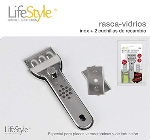 Life Style - Raspador de Vidrios - Especial para Vitro-Cerámicas y Placas de Inducción- Acero Inoxidable - 3 Cuchillas dobles - Plata