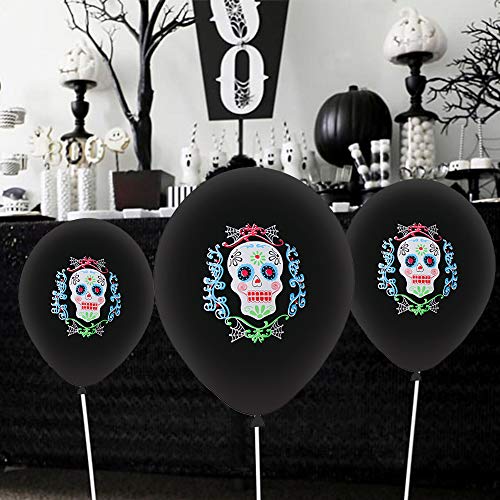 Lifreer Globos Impresos de Calavera de látex de Halloween de 12 Pulgadas, Día de los Muertos Globos de Calaveras de azúcar Decoraciones de Halloween Suministros para Fiestas Globos, 20PCS