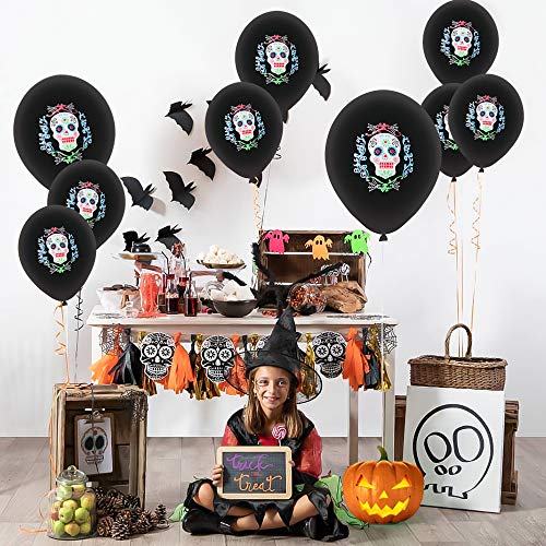 Lifreer Globos Impresos de Calavera de látex de Halloween de 12 Pulgadas, Día de los Muertos Globos de Calaveras de azúcar Decoraciones de Halloween Suministros para Fiestas Globos, 20PCS