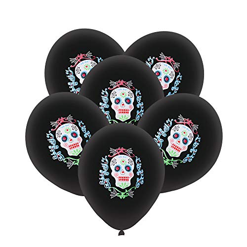 Lifreer Globos Impresos de Calavera de látex de Halloween de 12 Pulgadas, Día de los Muertos Globos de Calaveras de azúcar Decoraciones de Halloween Suministros para Fiestas Globos, 20PCS