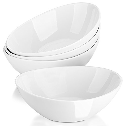 LIFVER 1L Porcelana para Servir Cuencos para Ensalada/guarniciones/Sopa/Postre, Juego de 4, Blanco