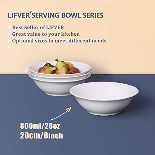 LIFVER 800ml Porcelana Cuencos de Cereales, Cuencos de Pasta, Cuencos de Postre, Blanco, Juego de 4