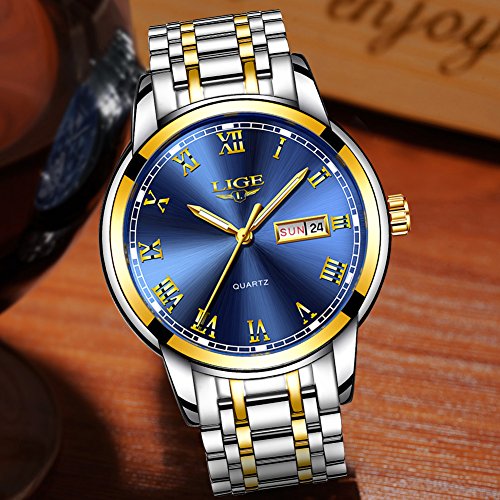 LIGE Hombre Reloj Impermeable Acero Inoxidable Cuarzo Analógico Relojes Moda Casual Deportivos Automático Calendario Reloj para Hombre