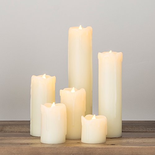 Lights4fun - Conjunto de 6 Velas sin Llama LED a Columna en Cera a Pilas