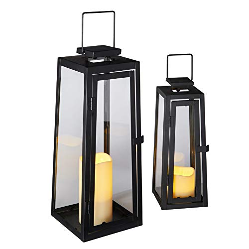 Lights4fun - Juego de 2 Farolillos de Metal Negro con Velas LED para Interiores y Exteriores