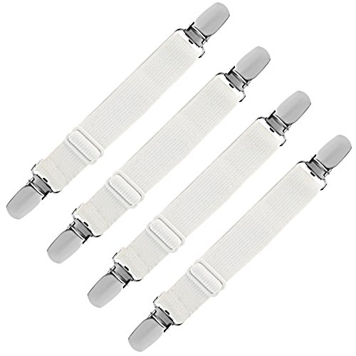 LIHAO 4 Pinzas Elásticas Ajustables para Funda de Tablas de Planchar y Sábanas de Camas (Blanca)