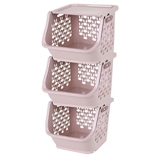 likeluk Juego de 3 cajas apilables, plástico Frutas y Verduras Cajas Con Tapa Para robot de cocina, PP, Rosa, 30,5 * 29,5 * 25 cm