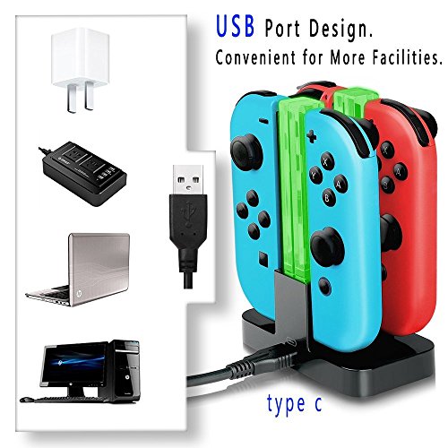 LILY Cargador para Nintendo Switch, 4 en 1 Joy-Con Cargador de Batería Cargador de Batería Cargapara 4 Controller Dock Station con indicador LED