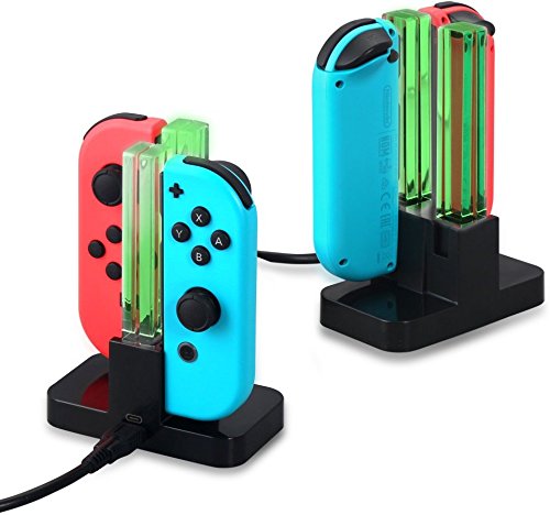 LILY Cargador para Nintendo Switch, 4 en 1 Joy-Con Cargador de Batería Cargador de Batería Cargapara 4 Controller Dock Station con indicador LED