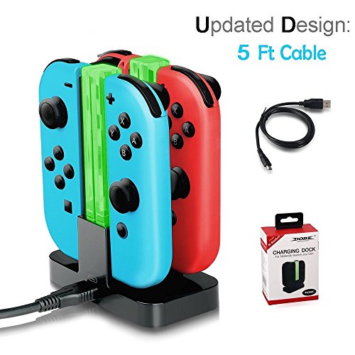 LILY Cargador para Nintendo Switch, 4 en 1 Joy-Con Cargador de Batería Cargador de Batería Cargapara 4 Controller Dock Station con indicador LED