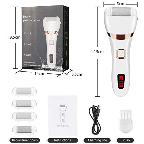 Lima Eléctrica Pedicura, Lima eléctrica pies Profesional USB Recargable, Removedor de callos eléctrico resistente al agua, Lima para pies eléctrica con 5 cabezas de rodillo