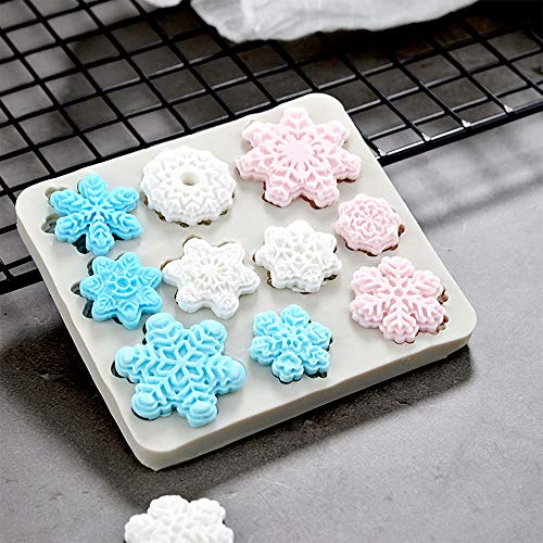 Limeow Moldes silicona con forma copos nieve Flores de silicona molde cake pan Mold Silicona Copo de nieve moldes Silicone Molds para Paste para galletas chocolate pasteles 2 piezas