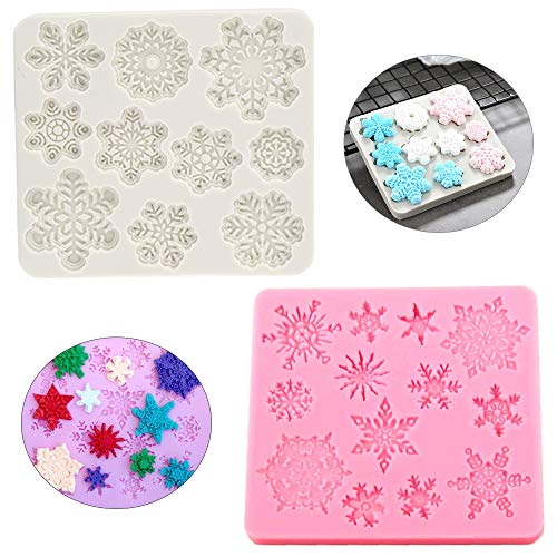 Limeow Moldes Silicona con Forma Copos Nieve Flores de Silicona Molde Cake Pan Mold Silicona Copo de Nieve moldes Silicone Molds para Paste para Galletas Chocolate Pasteles 2 Piezas