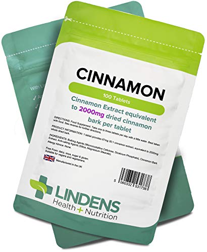 Lindens Canela 2000 mg en comprimidos | 100 Paquete | Extracto superconcentrado 30x equivalente a media cucharadita de canela