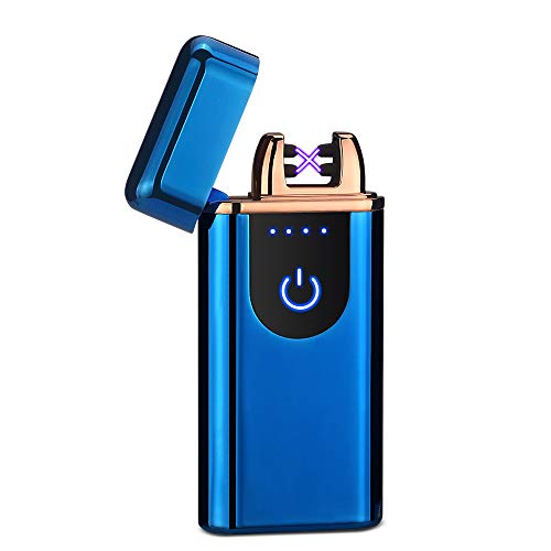 LINGAN - Mechero de doble arco eléctrico recargable con USB, resistente al viento, sin llama, encendedor de plasma de doble arco para hombres y mujeres, mujer, azul