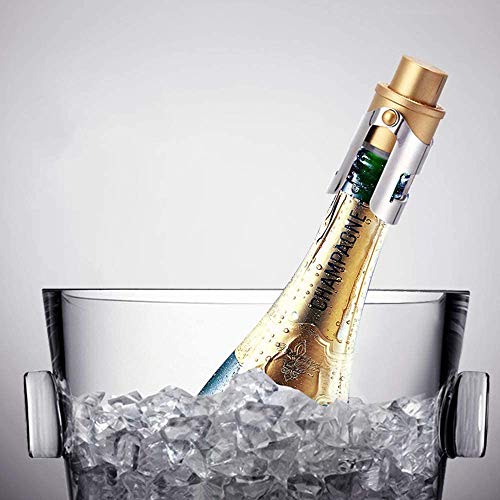 LINGLAN Tapón para Botella Champagne con bomba de presión integrada para mantener las burbujas de tu Fizz, color dorado y plateado, juego de 2 unidades