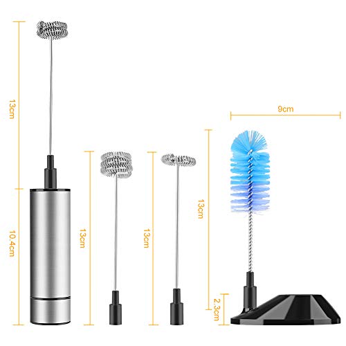 Linkax Espumador de Leche eléctrico de Mano Batidor de Leche de Acero Inoxidable Tres cabeza de batidor de primavera Espumador de cafe Latte Cappuccino