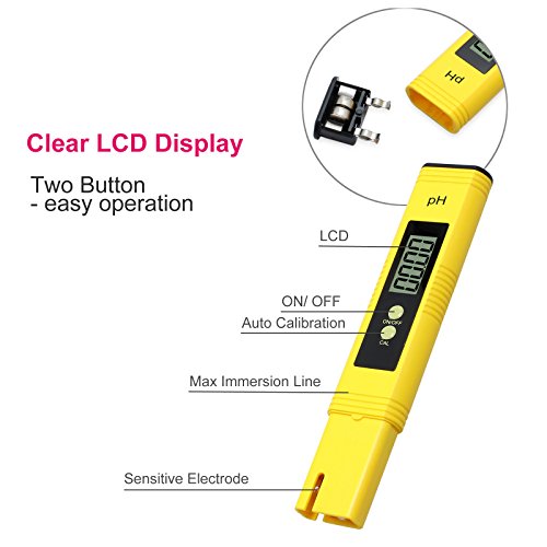 LiNKFOR PH Medidor de Agua Digital Resolución 0.01 Probador de PH con Función de Calibración Automatica Rango de 0.00-14.00 con Batería Potable Piscinas SPA Hidrocultivo Acuático