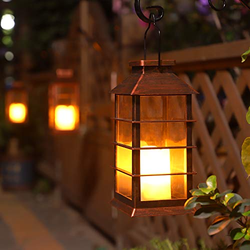 Linterna Solar Exterior Lámpara de Jardín, juego de 2, IP44 Impermeable Luces LED Parpadeantes Sin Llama Plástico Exterior Decorativa Iluminación para Mesa Patio Festival Navidad