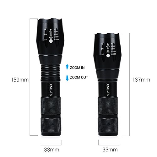 Linterna Táctica LED Militar (800 LM), Chnano Linterna Impermeable Ajustable con 5 Modos Zoomable Flashlight de Alta potencia (Negro)