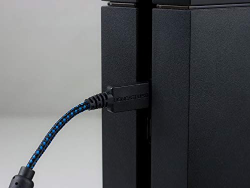 Lioncast 2X Cable de Carga del Controlador para Xbox One y PS4, 4 Metros con protección de Cubierta Textil y Correa Organizador de Cable, Micro USB 2.0 - Azul y Negro