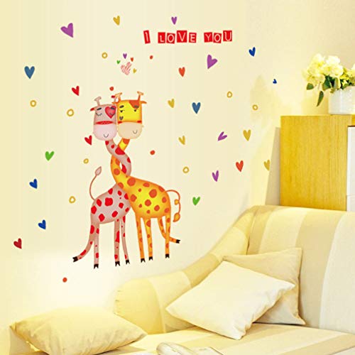 LIOOBO 2 Piezas Jirafas Pegatinas de Pared corazón te Amo Pared pelar y Pegar calcomanías extraíbles para niños guardería Dormitorio decoración de la Boda