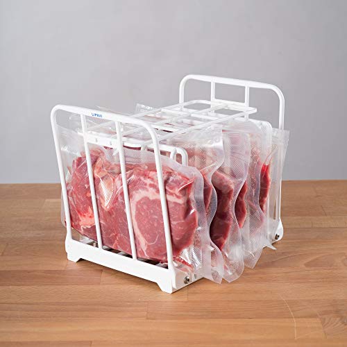 LIPAVI N10X Sous Vide Rack with Anti Float - Adjustable, Collapsible, Ensures even warming with Sous Vide Cooking - White Polycarbonate with 316L Stainless steel weights - Fits LIPAVI C10 Container