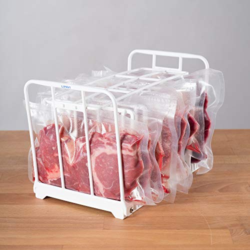 LIPAVI N20X Sous Vide Rack with Anti Float - Adjustable, Collapsible, Ensures even warming with Sous Vide Cooking - White Polycarbonate with 316L Stainless steel weights- Fits LIPAVI C20 Container