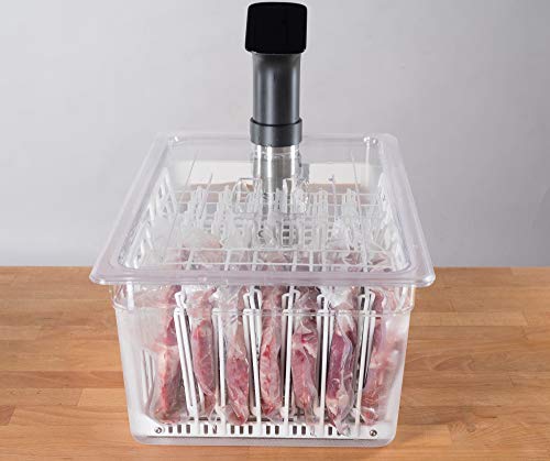 LIPAVI N20X Sous Vide Rack with Anti Float - Adjustable, Collapsible, Ensures even warming with Sous Vide Cooking - White Polycarbonate with 316L Stainless steel weights- Fits LIPAVI C20 Container