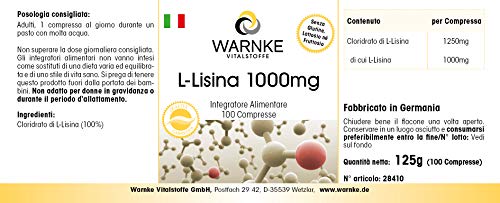 Lisina comprimidos - 1000mg - vegano - 100 comprimidos - aminoácidos