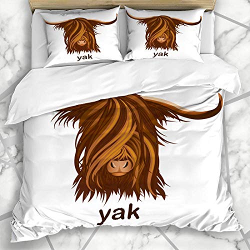 LISUMAL Ropa de Cama - Funda nórdica Yak Beef Head Emblema Mascota Retro Bison Buffalo Bull Carnicería Diseño Salvaje Microfibra Nuevo Set de Tres Piezas Funda de edredón 200 * 200